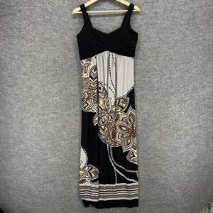 Saint Tropez West Dress Women 10 Black Geometric Maxi Long Lined Sleeveless